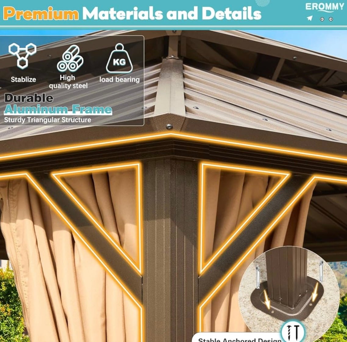 10' x 10' Hardtop Gazebo with Aluminum Frame and Galvanized Steel Double Roof
Gazebos, Permanent, Outdoor, Metal Pavilion, with Curtain and Netting, for Patio, Lawn, Deck