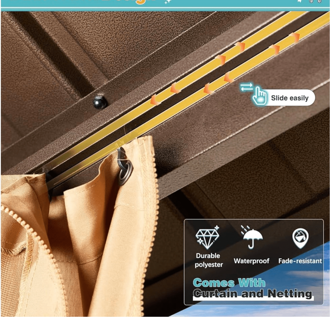 10' x 10' Hardtop Gazebo with Aluminum Frame and Galvanized Steel Double Roof
Gazebos, Permanent, Outdoor, Metal Pavilion, with Curtain and Netting, for Patio, Lawn, Deck