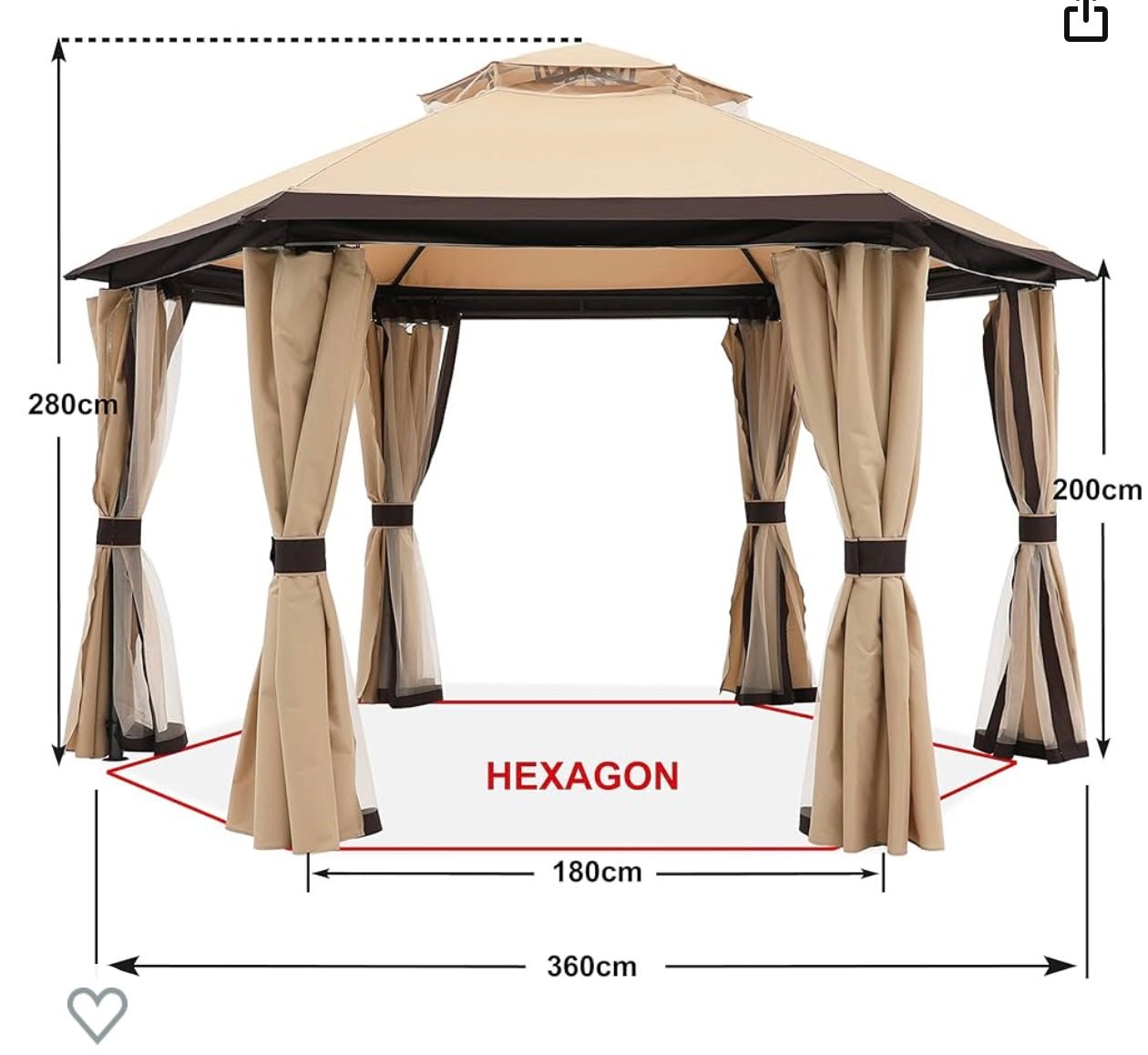 13’x13’ Gazebos for Patios, Outdoor Hexagonal Gazebo with Netting and Privacy Curtains for Garden, Patio, Backyard