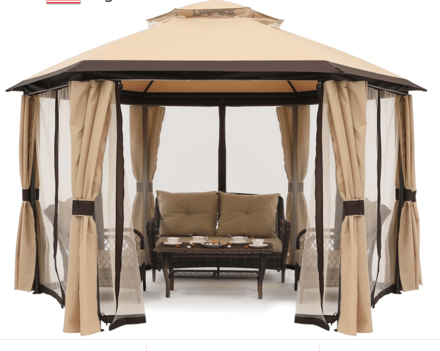 13’x13’ Gazebos for Patios, Outdoor Hexagonal Gazebo with Netting and Privacy Curtains for Garden, Patio, Backyard