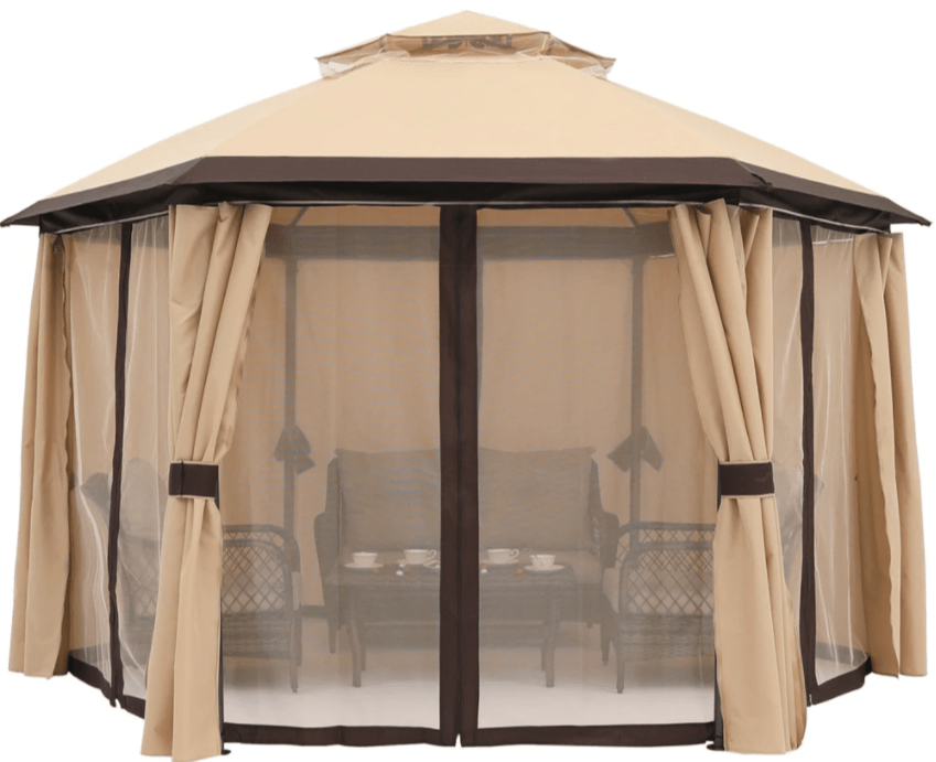 13’x13’ Gazebos for Patios, Outdoor Hexagonal Gazebo with Netting and Privacy Curtains for Garden, Patio, Backyard