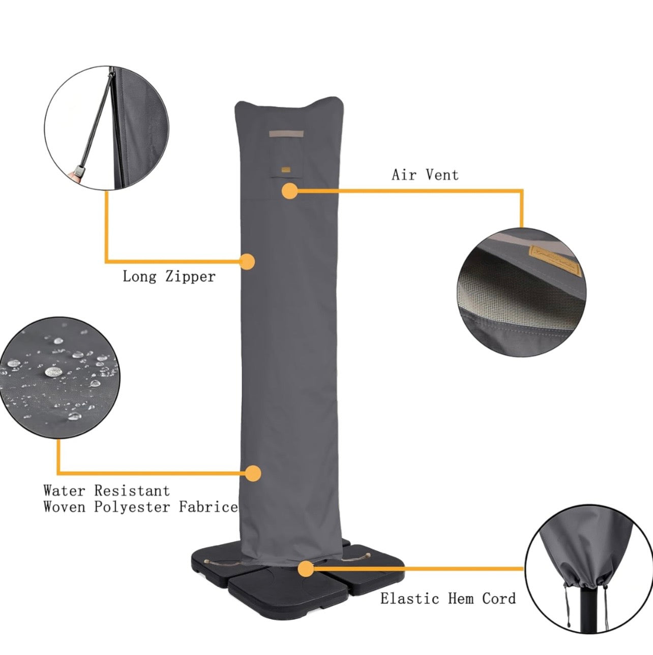 Patio Umbrella Cover for 9ft to 13ft Offset Umbrella, Water Resistant, Curved Cantilever and Straight Pole Parasol Outdoor Umbrellas Cover with Zipper and Rod Gray