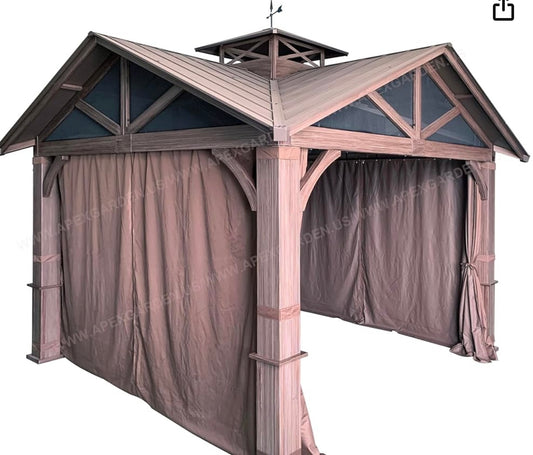 Four-Side Curtain Set for Allen + roth Model #GF-18S112B Wood Looking Hand Paint Metal Square Semi- Gazebo (4-Side Curtain Only, Brown)