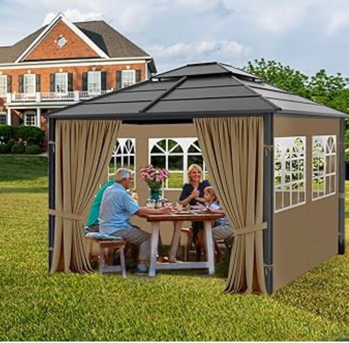 Gazebo Privacy Curtains 10' x 10’ with PVC Windows, 4-Panels Side Wall with Zipper Universal Replacement for Patio, Outdoor Canopy, Garden and Backyard