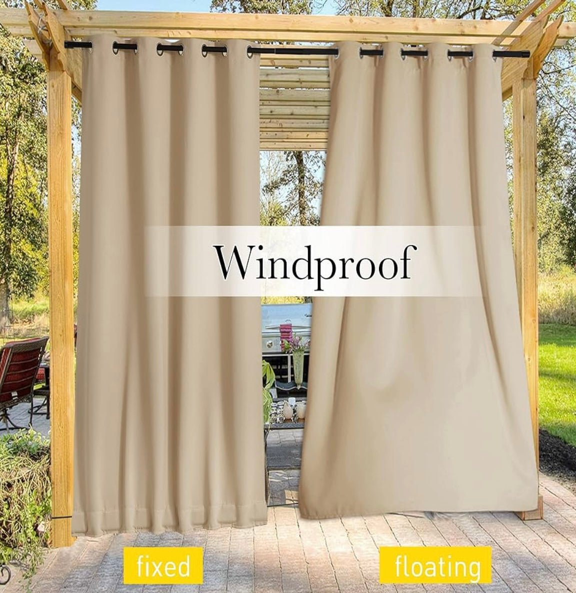 2 Panels Weighted Blackout Curtains for Patio Waterproof, Top & Bottom Grommet & Back Tab Fixed Outdoor Curtains Windproof Drapes Thermal Insulated for Porch, W66 x L90, Biscotti Beige
