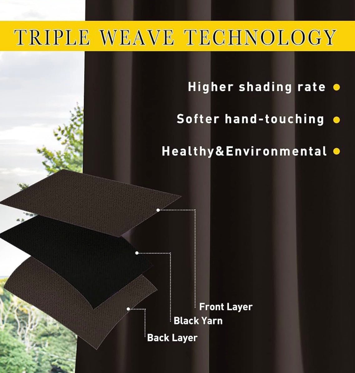 2 Panels Weighted Blackout Curtains for Patio Waterproof, Top & Bottom Grommet & Back Tab Fixed Outdoor Curtains Windproof Drapes Thermal Insulated for Porch, W66 x L90, Coffe