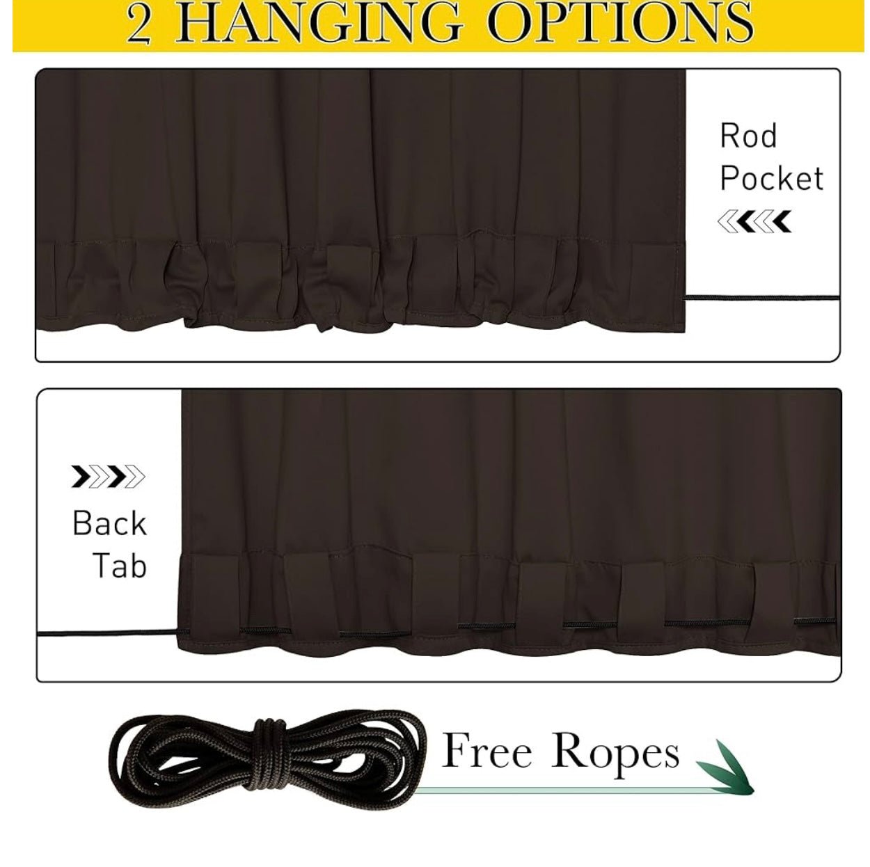 2 Panels Weighted Blackout Curtains for Patio Waterproof, Top & Bottom Grommet & Back Tab Fixed Outdoor Curtains Windproof Drapes Thermal Insulated for Porch, W66 x L90, Coffe