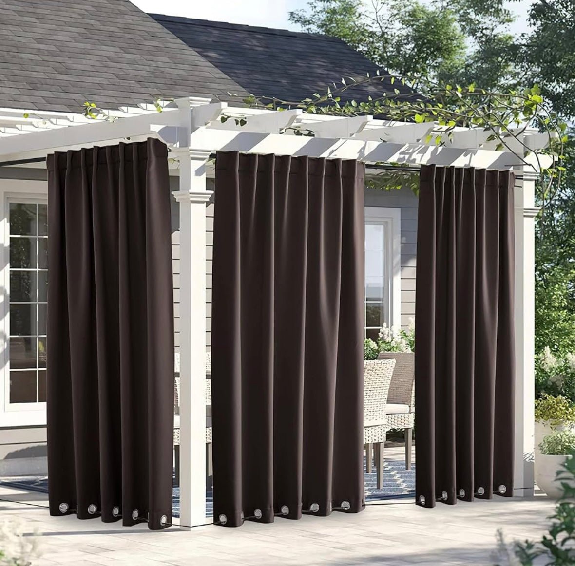 2 Panels Weighted Blackout Curtains for Patio Waterproof, Top & Bottom Grommet & Back Tab Fixed Outdoor Curtains Windproof Drapes Thermal Insulated for Porch, W66 x L90, Coffe