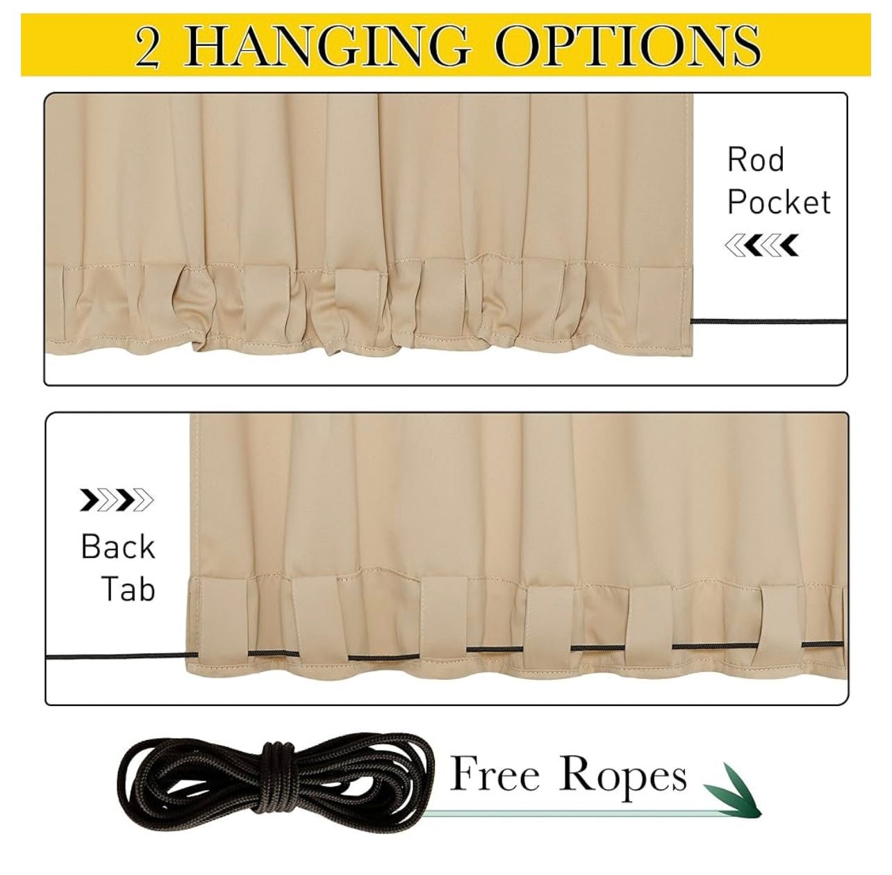 2 Panels Weighted Blackout Curtains for Patio Waterproof, Top & Bottom Grommet & Back Tab Fixed Outdoor Curtains Windproof Drapes Thermal Insulated for Porch, W66 x L90, Biscotti Beige