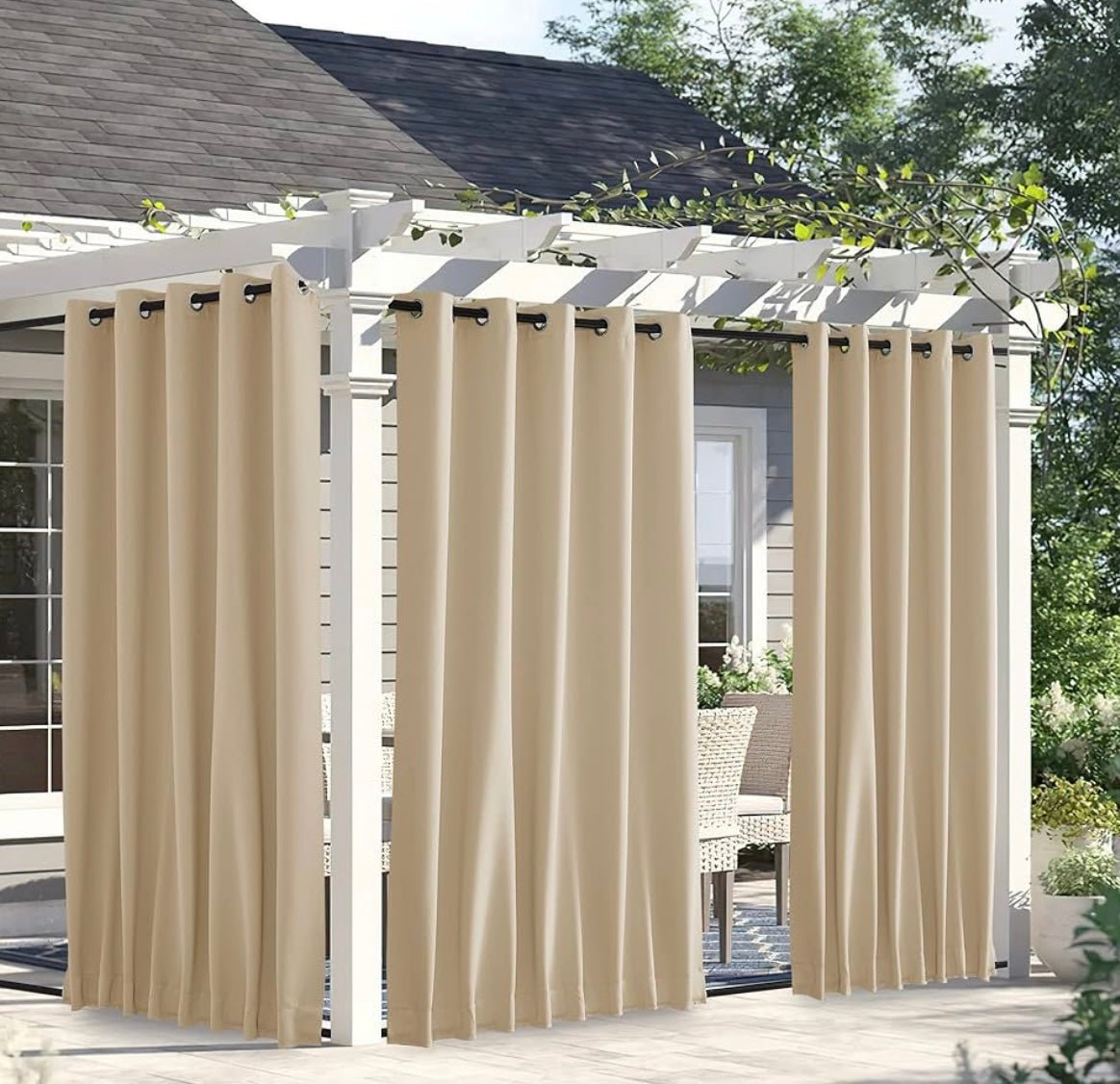 2 Panels Weighted Blackout Curtains for Patio Waterproof, Top & Bottom Grommet & Back Tab Fixed Outdoor Curtains Windproof Drapes Thermal Insulated for Porch, W66 x L90, Biscotti Beige