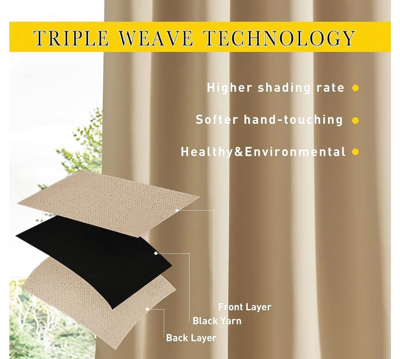 2 Panels Weighted Blackout Curtains for Patio Waterproof, Top & Bottom Grommet & Back Tab Fixed Outdoor Curtains Windproof Drapes Thermal Insulated for Porch, W66 x L90, Biscotti Beige