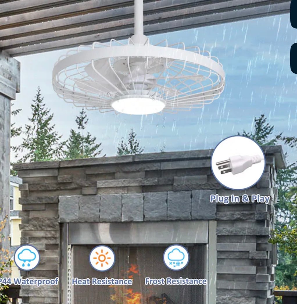 20 Inch White Outdoor Waterproof Caged Ceiling Fan with Light Plug-in Dimmable Remote and App Dual Control 6-Speed for Patios Porches Gazebos