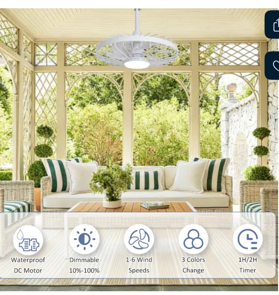 20 Inch White Outdoor Waterproof Caged Ceiling Fan with Light Plug-in Dimmable Remote and App Dual Control 6-Speed for Patios Porches Gazebos