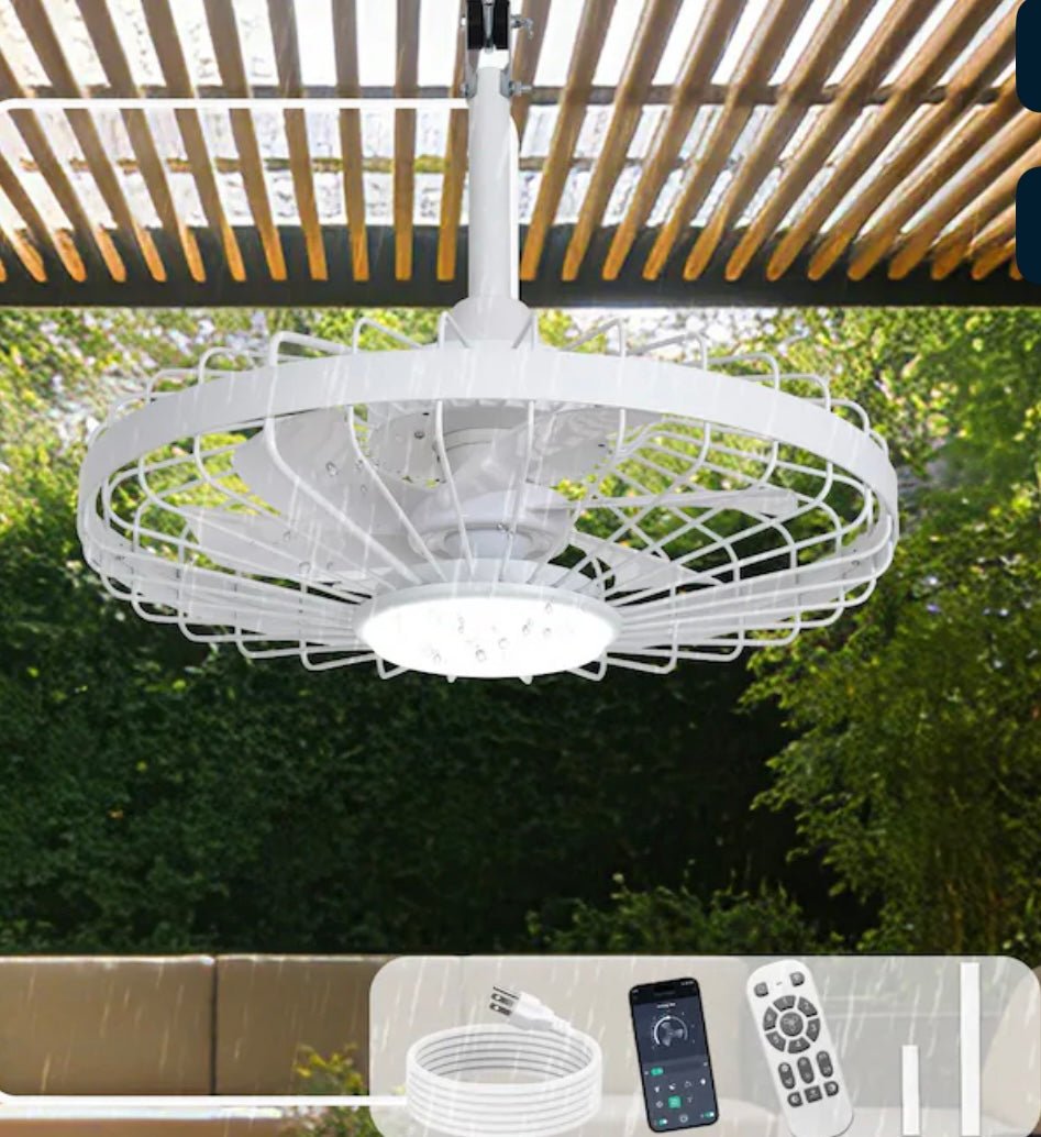 20 Inch White Outdoor Waterproof Caged Ceiling Fan with Light Plug-in Dimmable Remote and App Dual Control 6-Speed for Patios Porches Gazebos