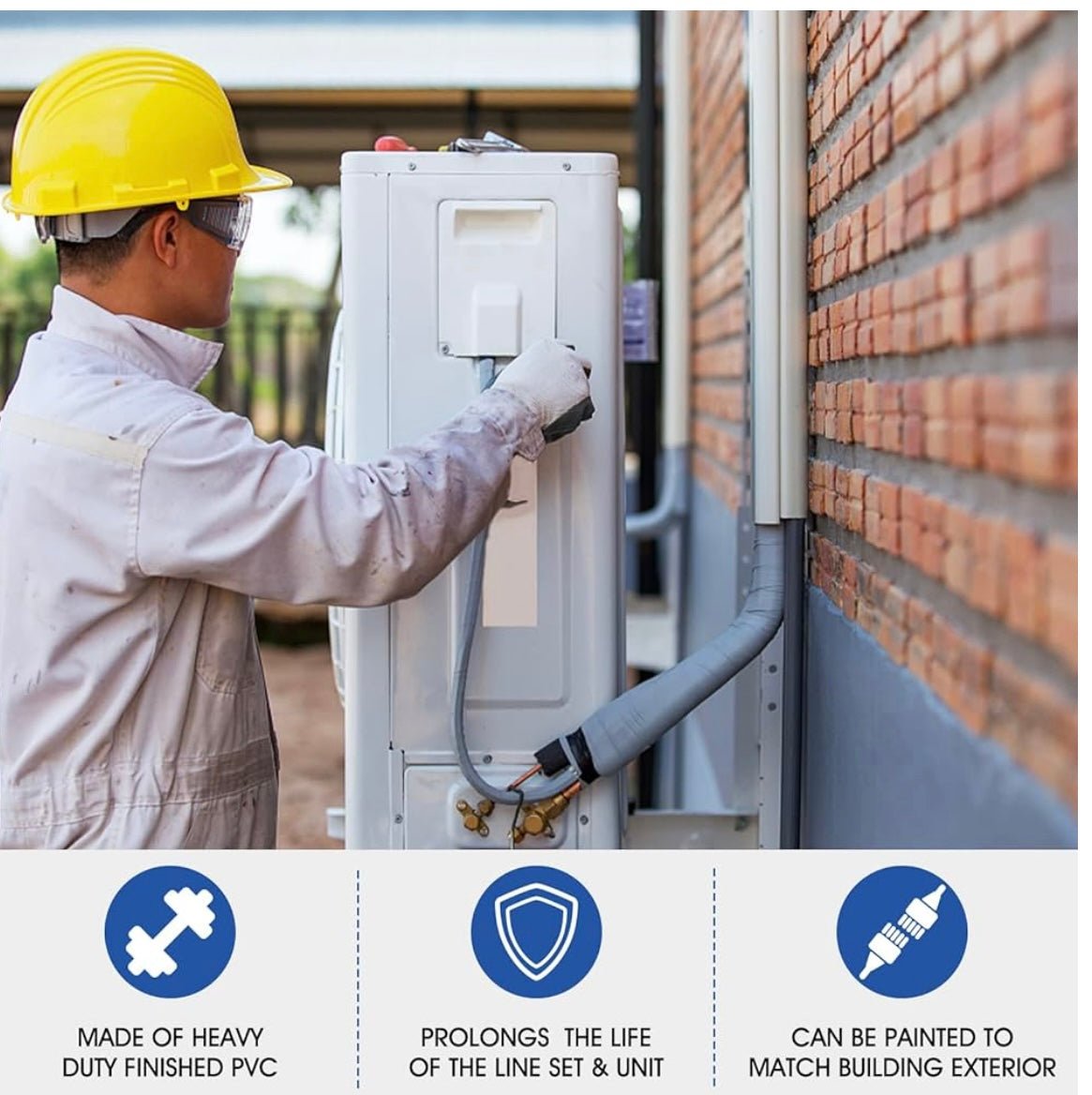 3" 10Ft PVC Decorative Line Set Cover Kit - Protection for Mini Split, Central Air Conditioner & Heat Pump(White)