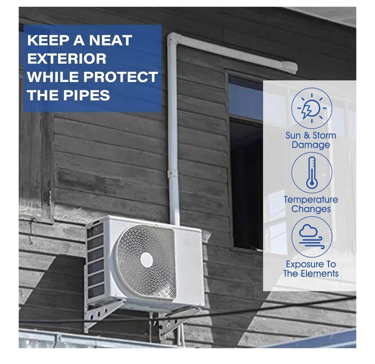 3" 10Ft PVC Decorative Line Set Cover Kit - Protection for Mini Split, Central Air Conditioner & Heat Pump(White)