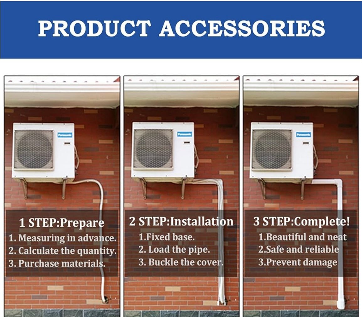 3" 10Ft PVC Decorative Line Set Cover Kit - Protection for Mini Split, Central Air Conditioner & Heat Pump(White)