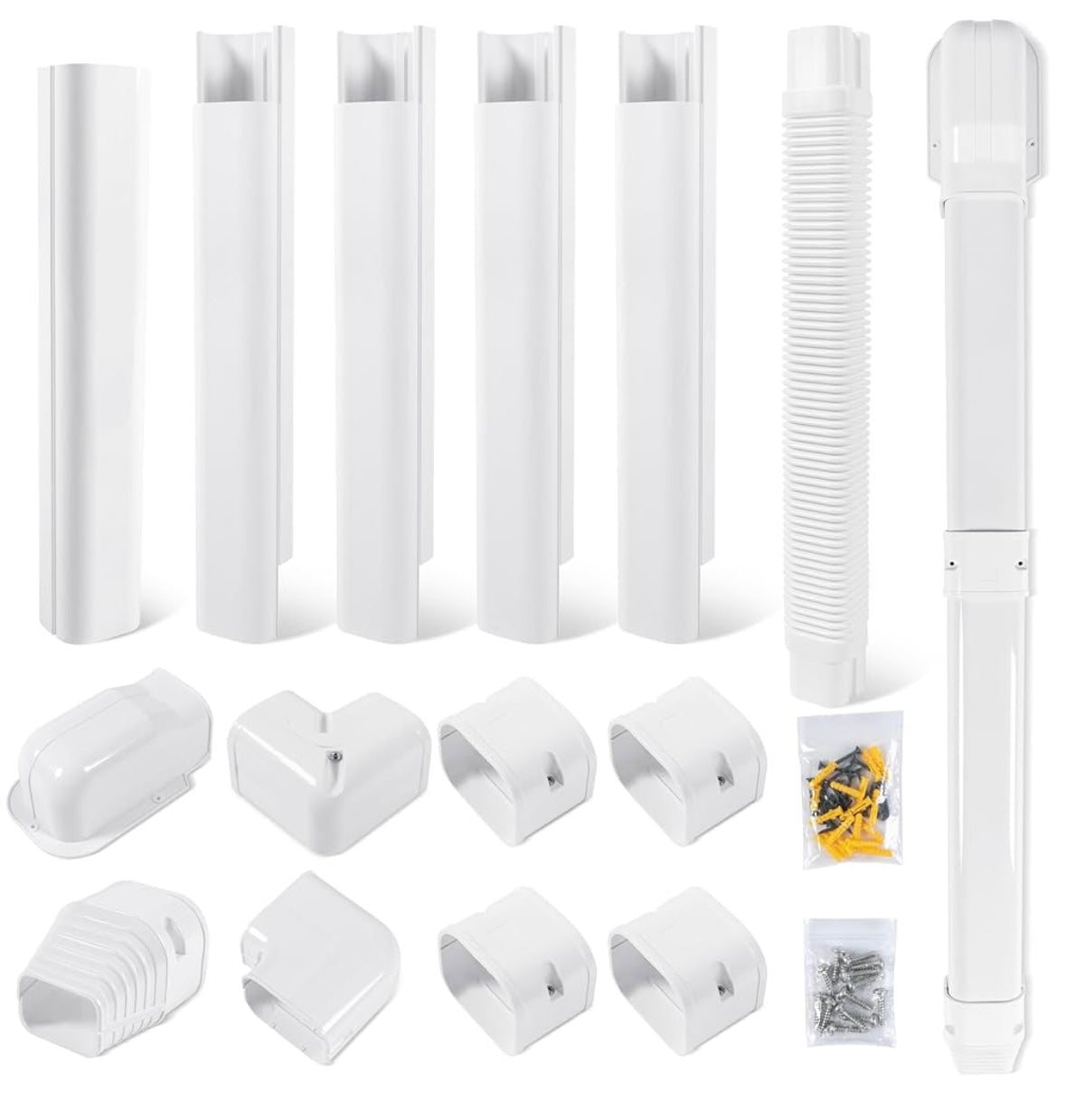 3" 10Ft PVC Decorative Line Set Cover Kit - Protection for Mini Split, Central Air Conditioner & Heat Pump(White)