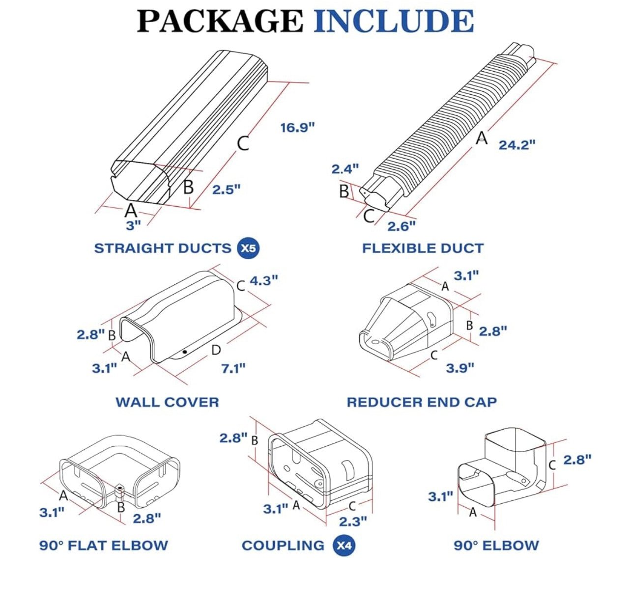 3" 10Ft PVC Decorative Line Set Cover Kit - Protection for Mini Split, Central Air Conditioner & Heat Pump(White)