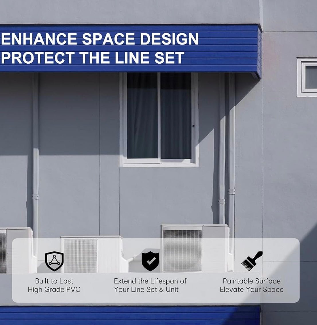 3" W 10Ft Decorative PVC Line Set Cover Kit for Mini Split Lineset Cover Kit for Air Conditioner & Heat Pump (Brown)