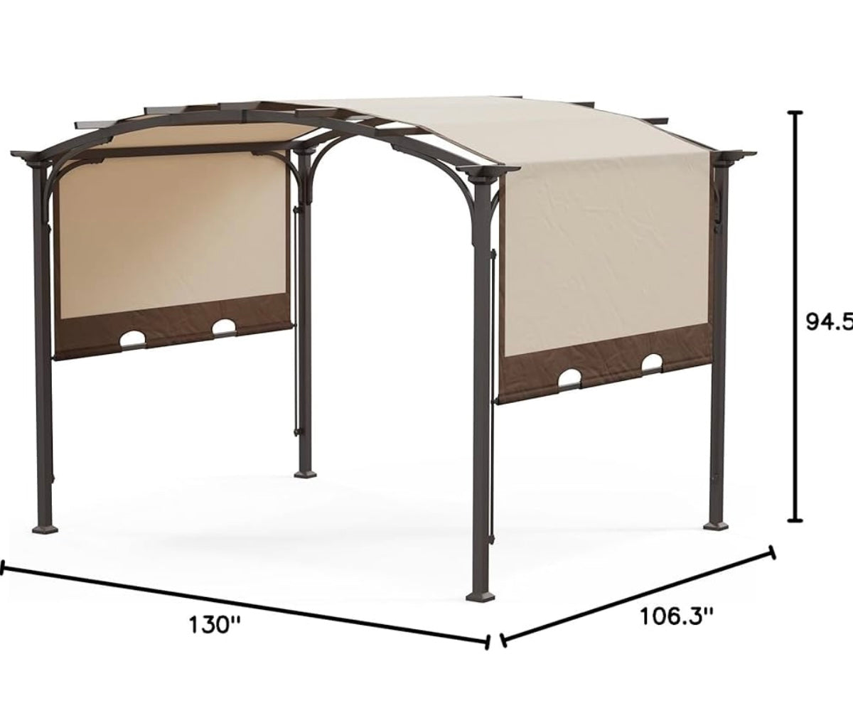 mPatio Pergola, 8.8x10.8ft Arched Aluminum Gazebo with Adjustable Waterproof Sun Shade Shelter Awning for Garden Lawn Deck