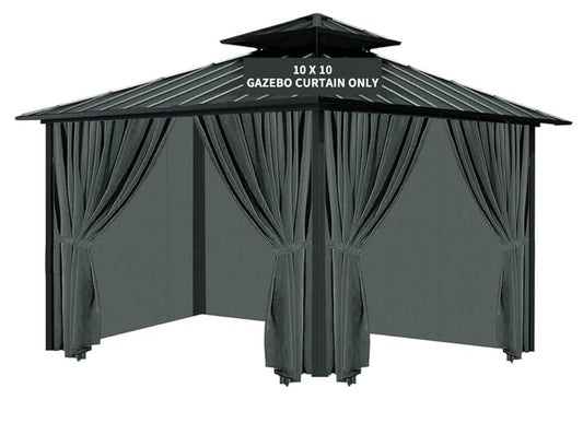 Gazebo Universal Replacement Privacy Curtain, 10'X10' Gazebo Curtains Outdoor Waterproof, 4-Panels Sidewall Curtains with Zipper for Patio, Garden and Backyard (Only Curtains, 10'x10')Gray