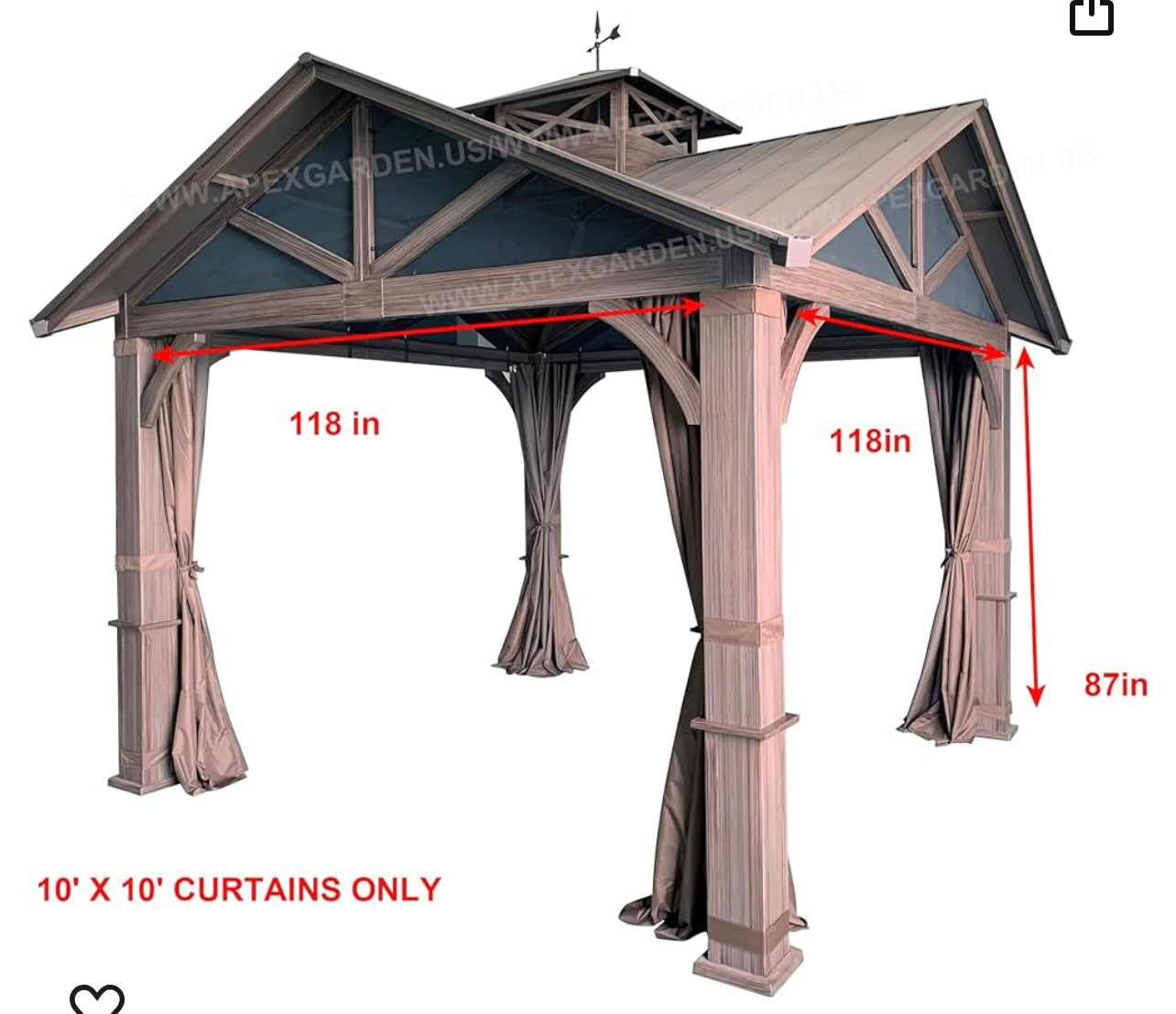 Four-Side Curtain Set for Allen + roth Model #GF-18S112B Wood Looking Hand Paint Metal Square Semi- Gazebo (4-Side Curtain Only, Brown)