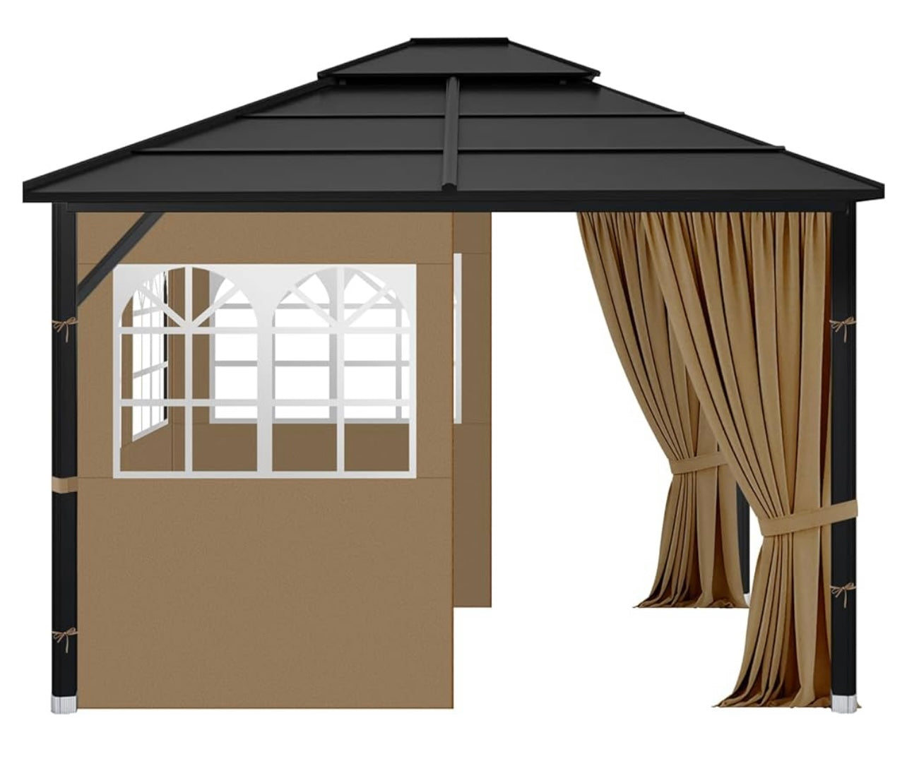 Gazebo Privacy Curtains 10' x 10’ with PVC Windows, 4-Panels Side Wall with Zipper Universal Replacement for Patio, Outdoor Canopy, Garden and Backyard