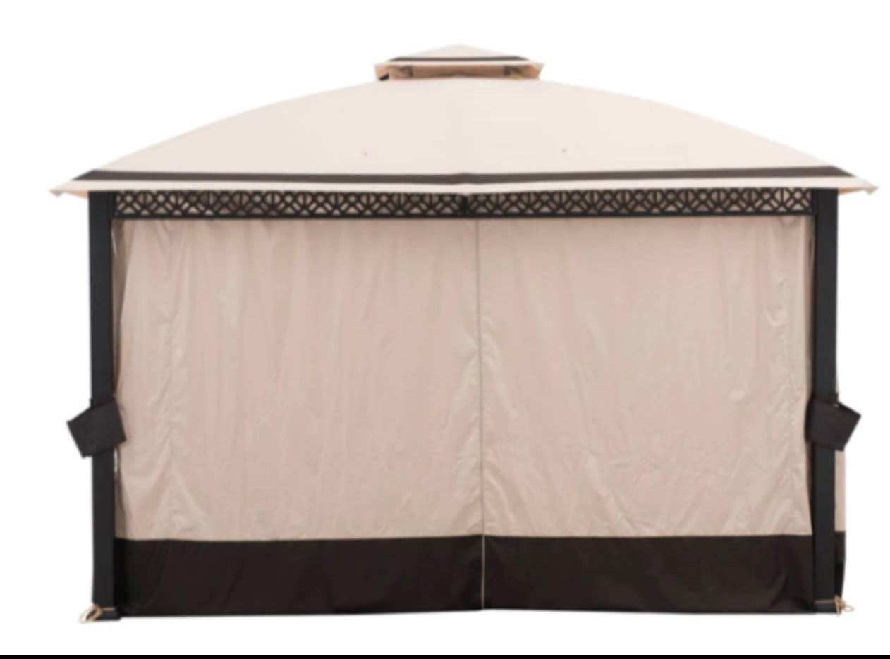 Berkley and Jenson Beige+Dark Brown Replacement Privacy Curtain For 254684 Domed Gazebo (10 x12 FT)  Sold At BJ