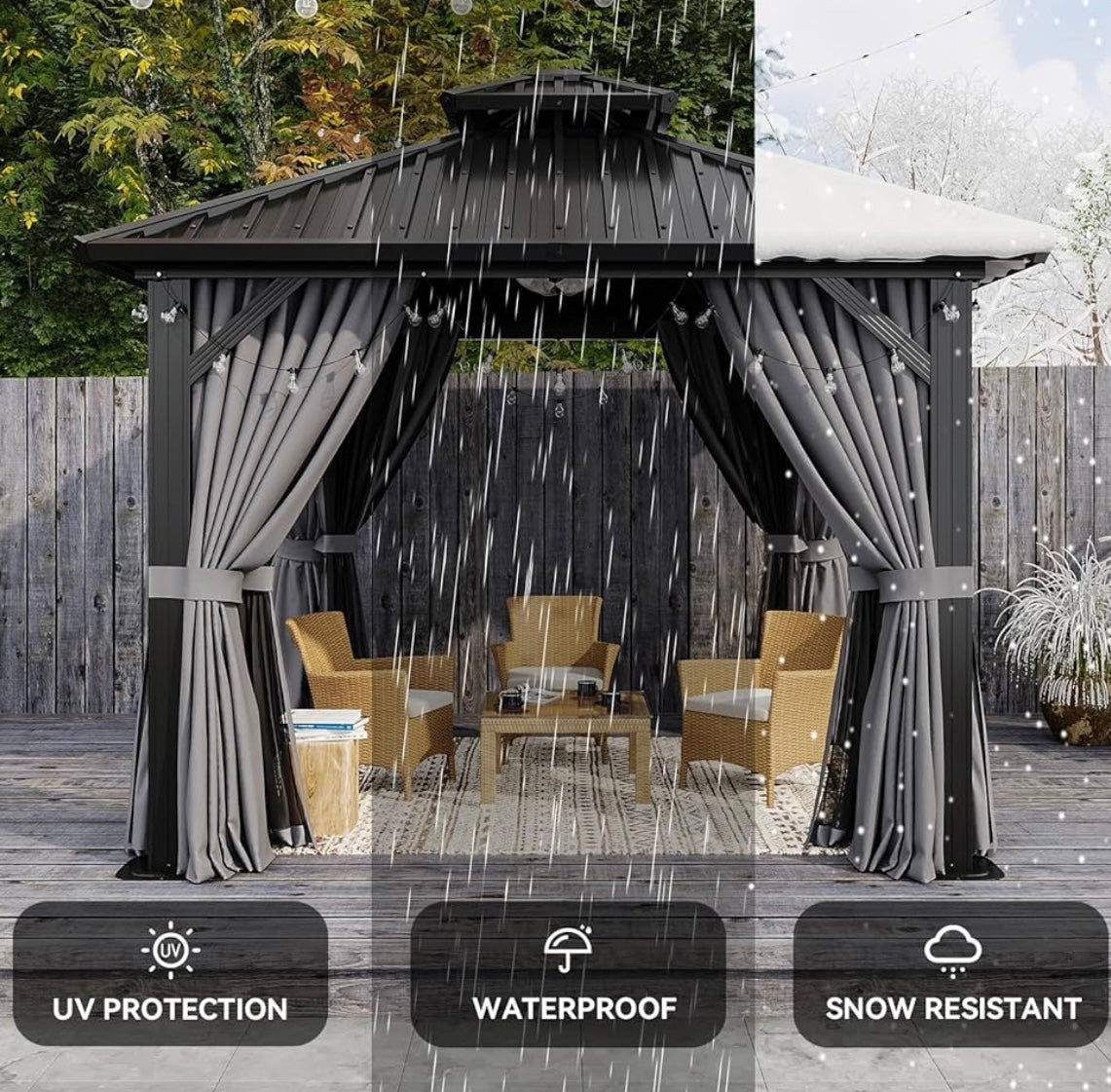 10'x10' Hardtop Gazebo, Aluminum Frame Canopy with Double Galvanized Steel Roof, Outdoor Metal Pavilion with Netting, Curtains for Backyard, Patio and Deck