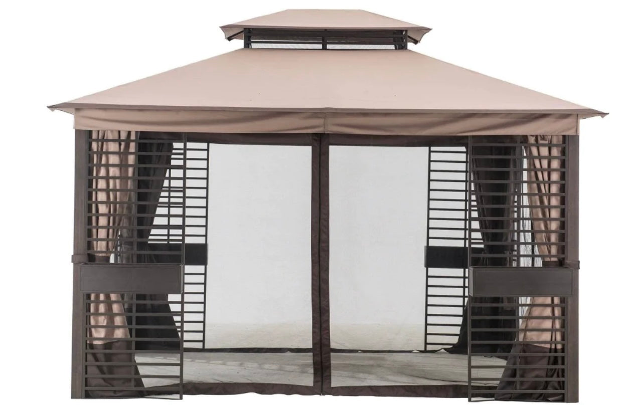 Tan+Brown Replacement Curtain & Screen Bundle For Soft Top W/ Flowr Boxes Gazebo (10x12 FT) Sold At Lowe's