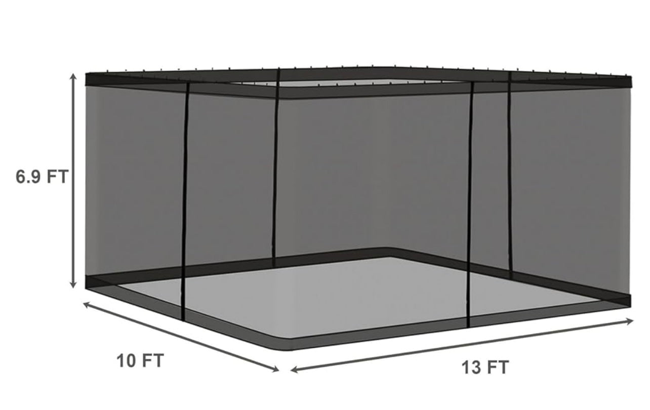 Hardtop Gazebo Brown Replacement Mosquito Screen Set with Zippers Set 10x13