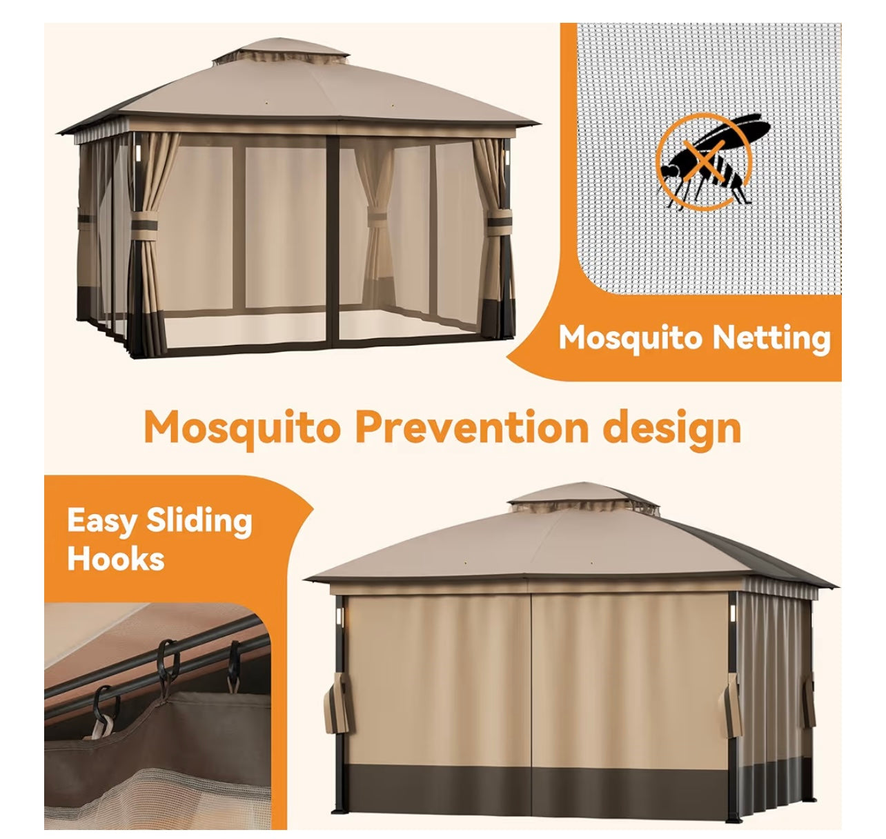 Patio Gazebo 11'x13' with LED Lights & Bluetooth Speaker, Heavy Duty Outdoor Canopy Shelter with Metal Frame, Double Roofs, Soft-top Gazebo with Netting and Curtains for Backyard