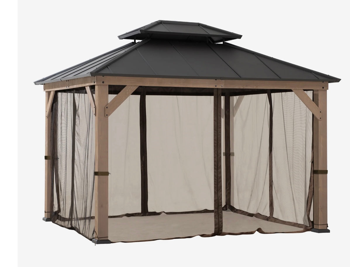 Universal Curtains and Mosquito Netting for 10 ft. ×12 ft. Wood-Framed Gazebos Brown