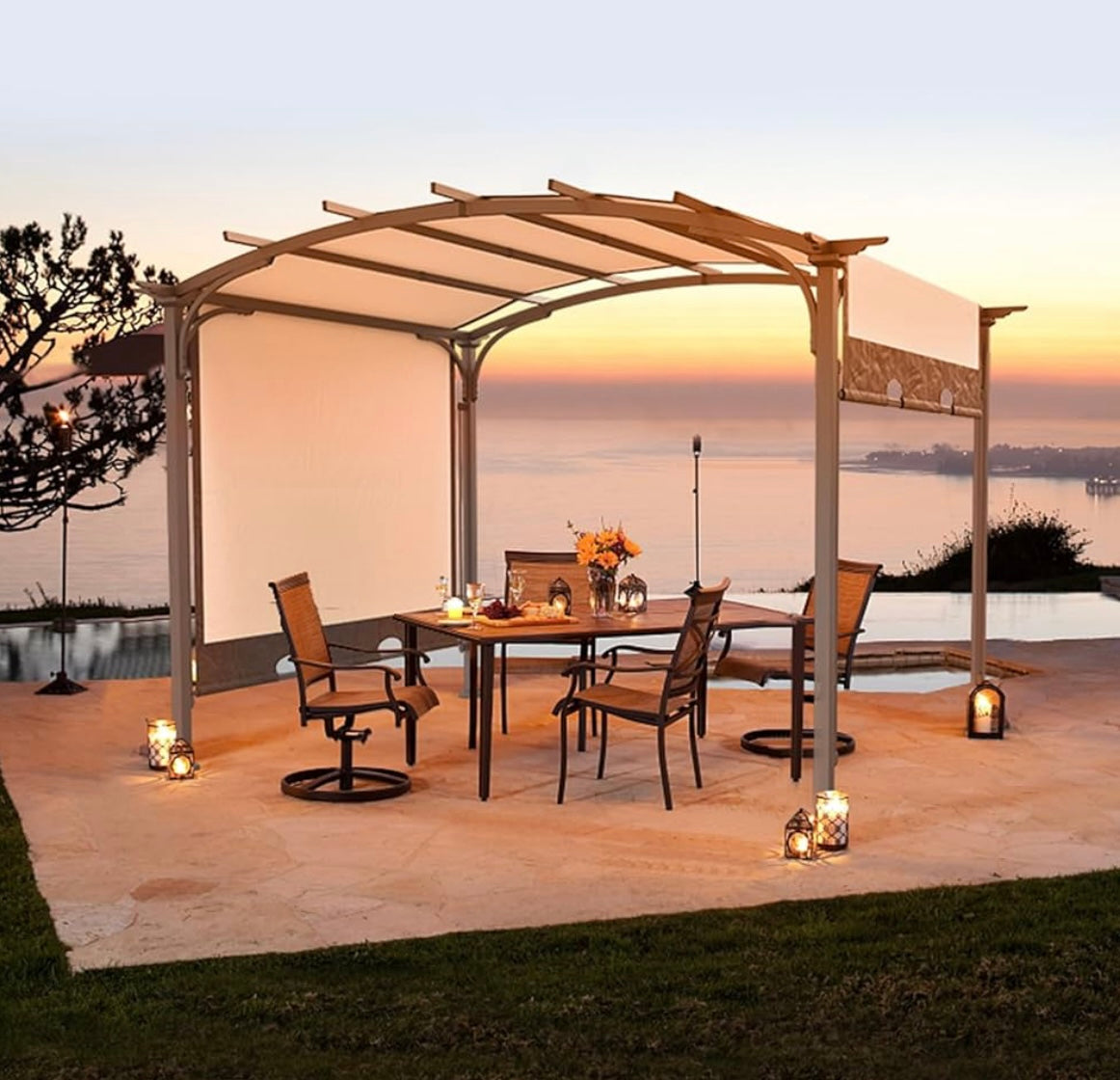 mPatio Pergola, 8.8x10.8ft Arched Aluminum Gazebo with Adjustable Waterproof Sun Shade Shelter Awning for Garden Lawn Deck