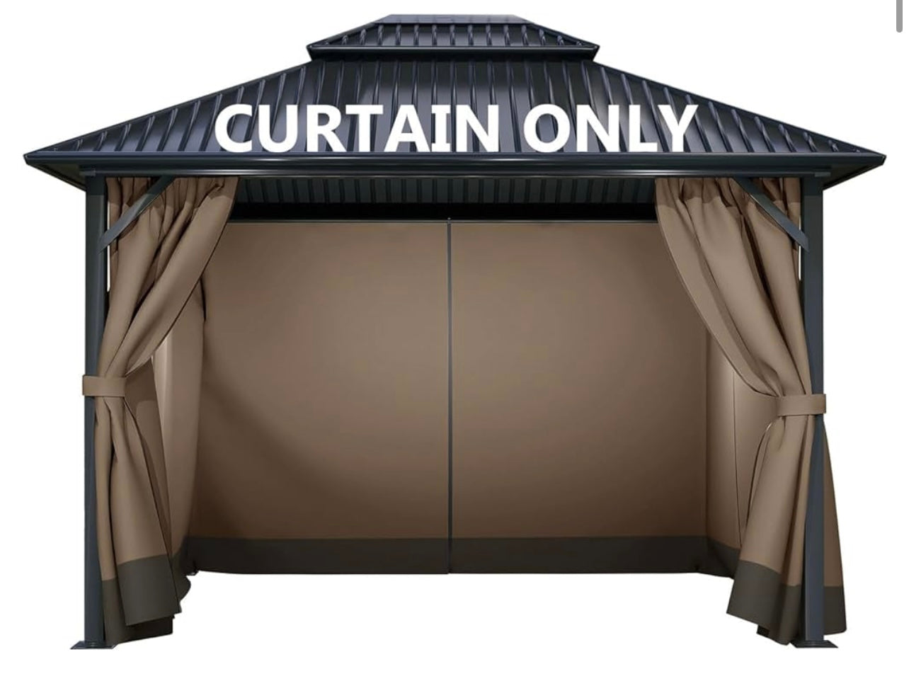 Gazebo Curtain Replacement Universal 4-Panel Sidewalls 10' x 10', Patio Gazebo Privacy Curtains with Double Zipper, Replacement for Patio, Outdoor Canopy, Garden and Backyard (Curtain Only)