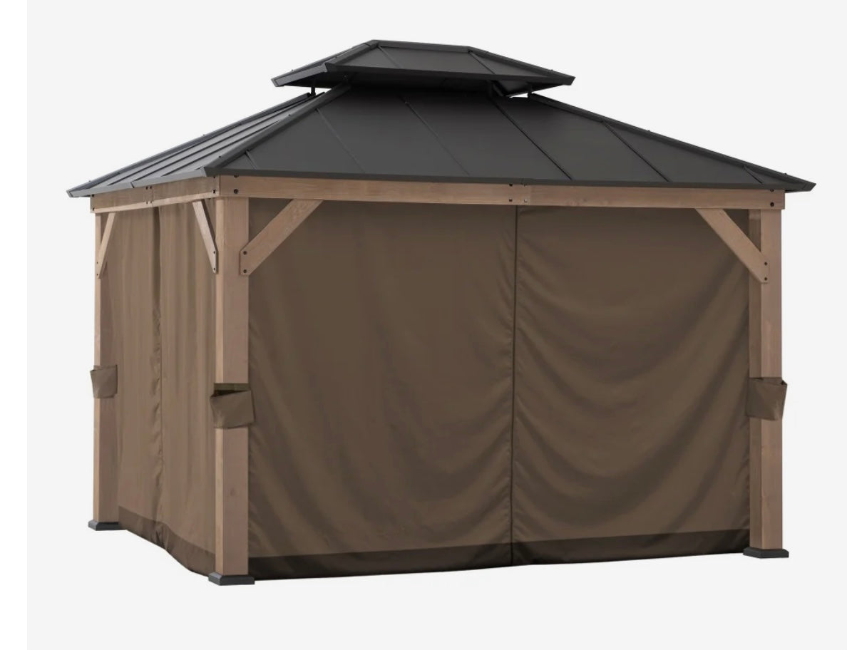 Universal Curtains and Mosquito Netting for 10 ft. ×12 ft. Wood-Framed Gazebos Brown