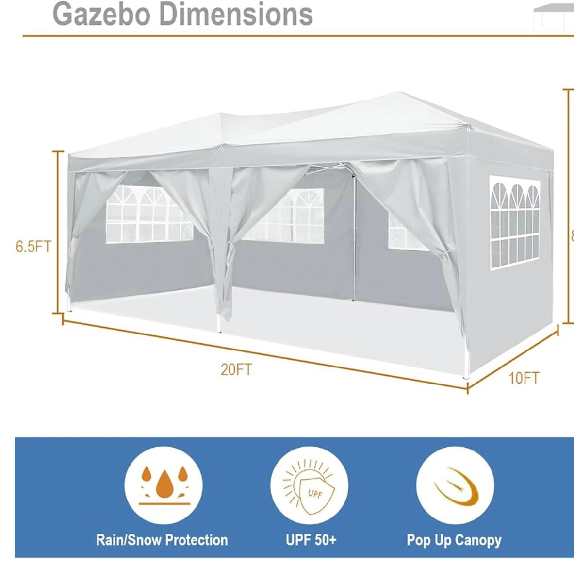 (Copy) Instant Canopy 10x20ft Pop Up Canopy Tent with 6 Sidewalls, Fully Waterproof Canopy Tent with Heavy Duty Steel Frame, White