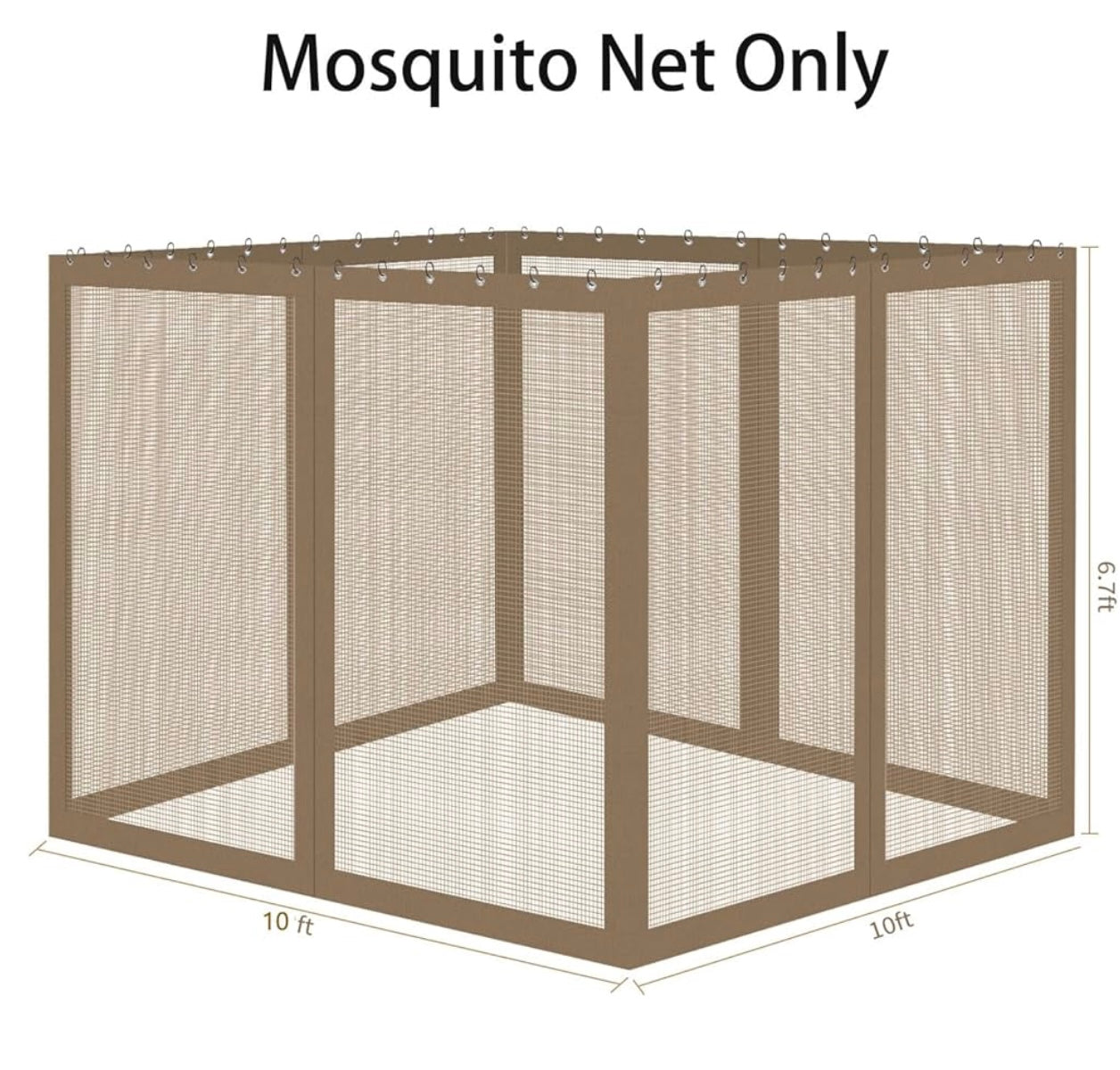 Gazebo Universal Replacement Mosquito Netting, 10' x 10' Outdoor Mesh Netting Screen 4-Panel Sidewall with Zipper for Patio, Canopy, Garden and Backyard, Khaki(Mosquito Net Only)