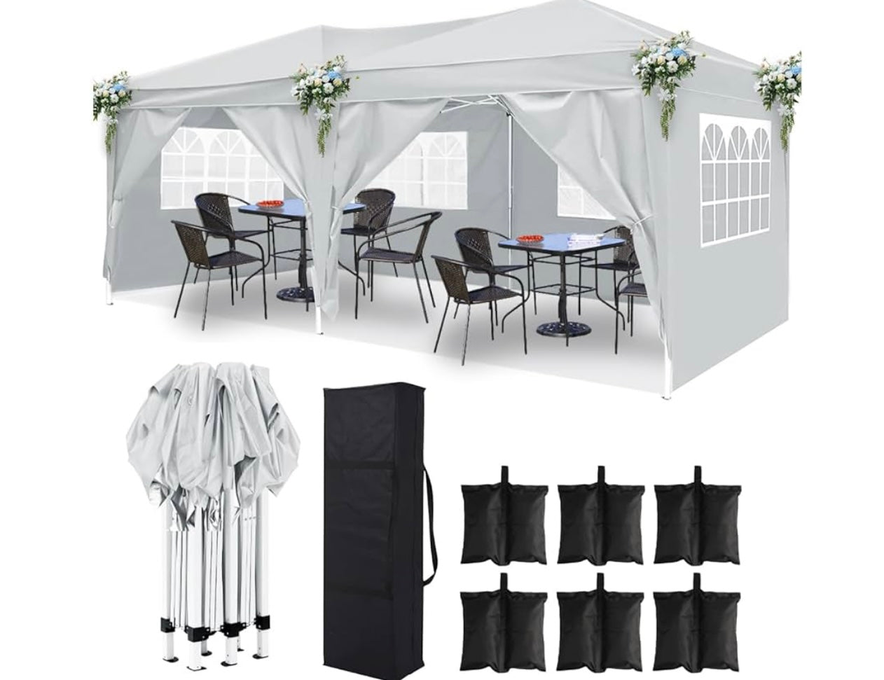 (Copy) Instant Canopy 10x20ft Pop Up Canopy Tent with 6 Sidewalls, Fully Waterproof Canopy Tent with Heavy Duty Steel Frame, White