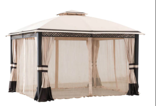 Berkley and Jenson Beige+Dark Brown Replacement Mosquito netting For 254684 Domed Gazebo (10 x12 FT)  Sold At BJ