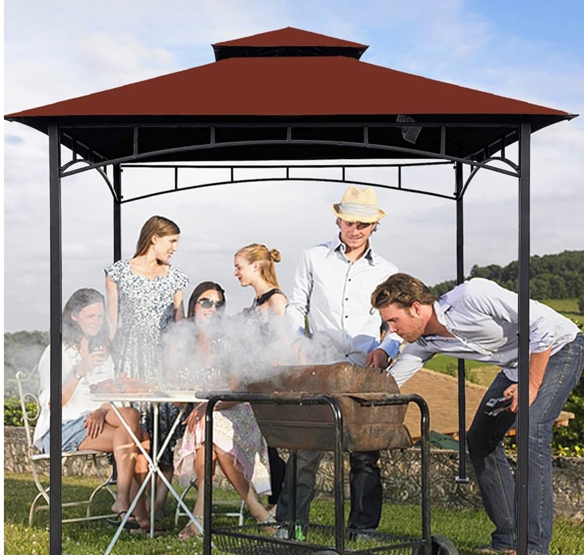 8' X 5' Grill Shelter Replacement Canopy roof ONLY FIT for Gazebo Model L-GZ832PST Burgandy