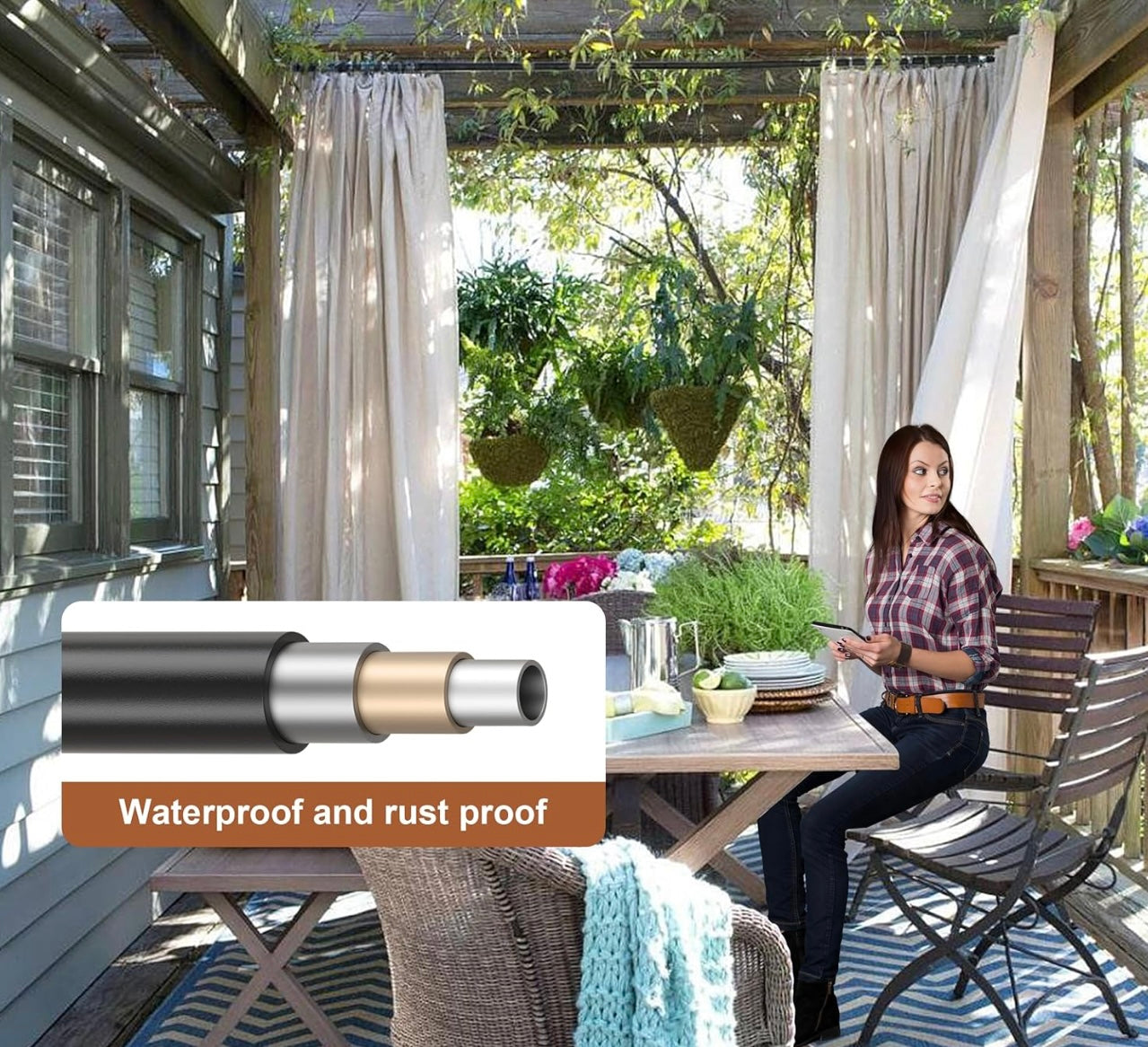 Yardistry Gazebo Outdoor 2 Single Curtain Rods, 1 Inch Industrial Curtain Rod, Curtain Rods for Windows 144” to 168”Stainless Steel Black Curtain Rod, Rust Resistant for Indoor/Outdoor Use