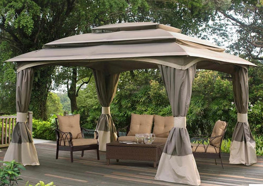 Sunjoy Khaki+Beige Replacement Canopy For AR 3-Tiered Softtop Gazebo (10X12 Ft) L-GZ916PST-F Sold At Lowe's