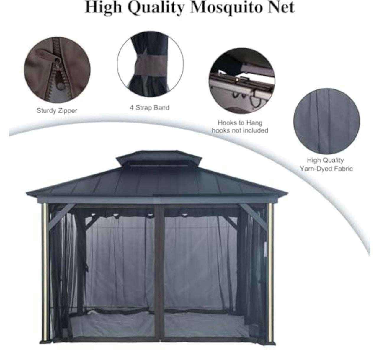 Sojag Meridian Gazebo Mosquito Netting for 12'x 16' Gazebo - Covered Outdoor Replacement Mosquito Nets Canopy Screen Sidewalls with Zipper (Mosquito Netting Only)