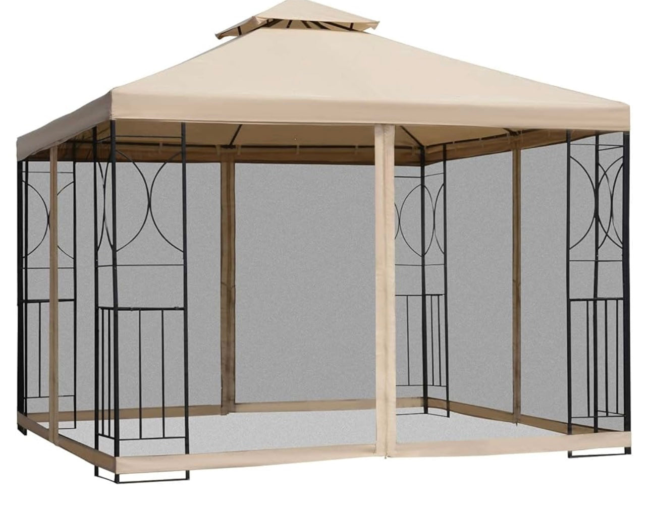 10' x 10' Patio Gazebo with Corner Shelves, Outdoor Gazebo Canopy Shelter with Netting, and Vented Roof, for Garden, Lawn, Backyard and Deck