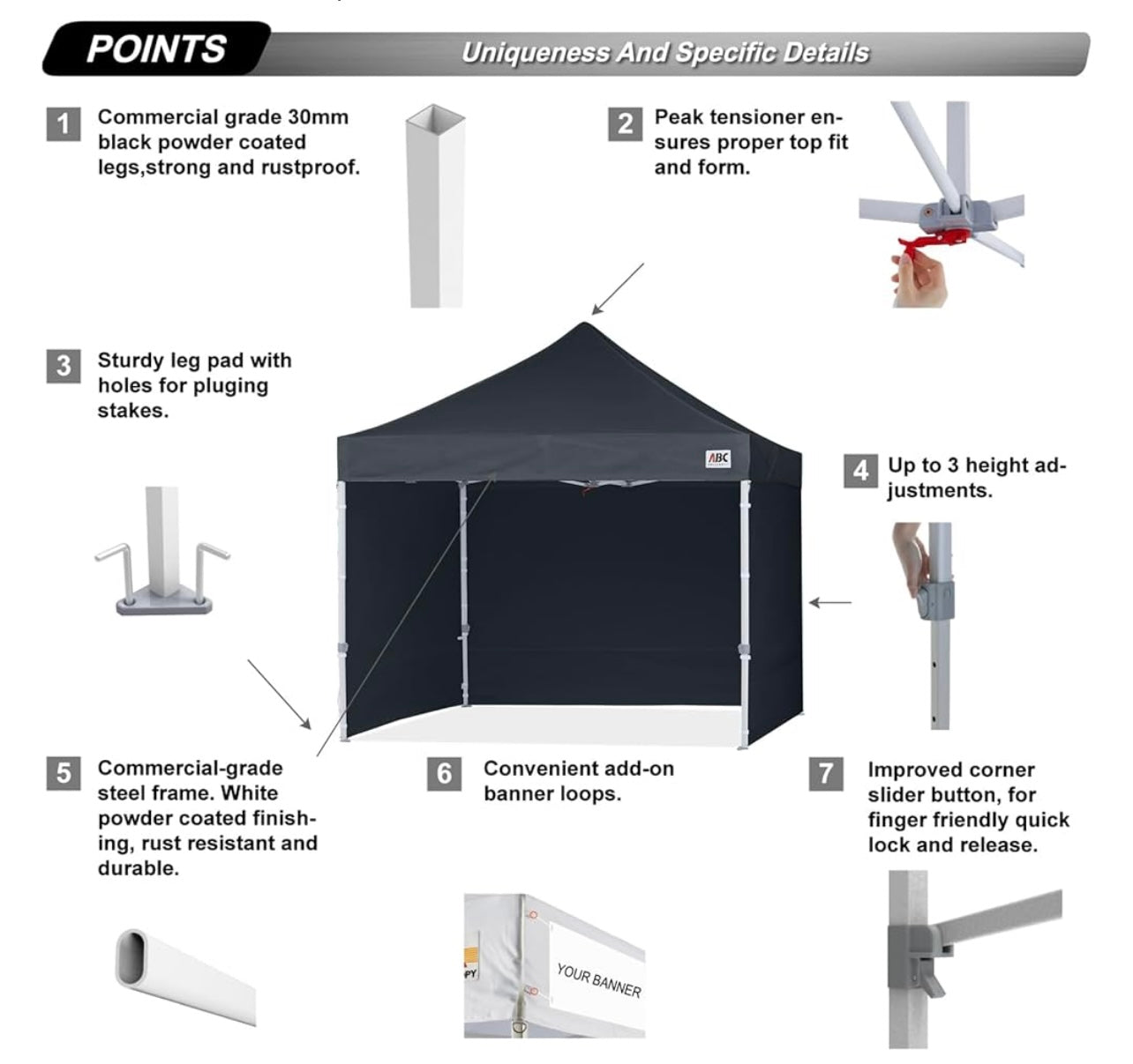 Easy Pop Up Canopy Tent with Sidewalls 8x8 Commercial -Series, Black
