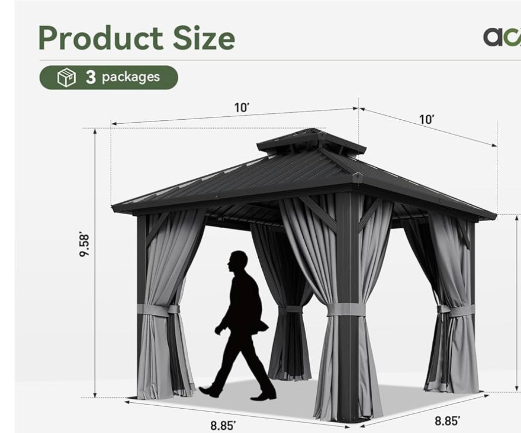 10'x10' Hardtop Gazebo, Aluminum Frame Canopy with Double Galvanized Steel Roof, Outdoor Metal Pavilion with Netting, Curtains for Backyard, Patio and Deck