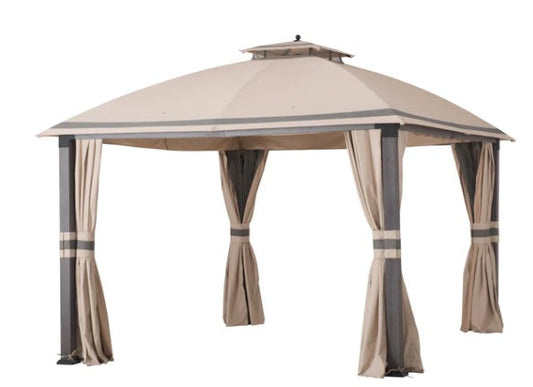 Replacement  Canopy  and Vent Cover Set Broyhill Brooke and Ashford Gazebo - 350 - Beige w/Dark Gray Stripe