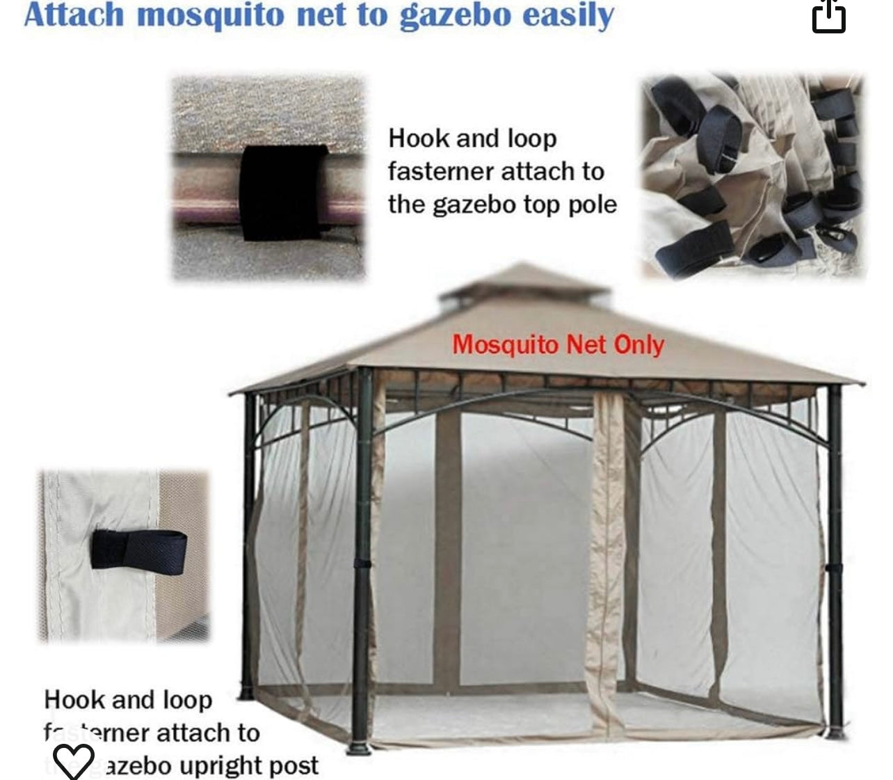 10x10 Gazebo Universal Replacement Mosquito Netting Screen Walls, Set of 4 Panels (Gazebo Mosquito Net Only)Beige